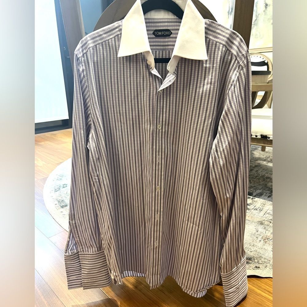 Tom Ford Men's french cuff Striped Shirt - Purple and White size 43 17